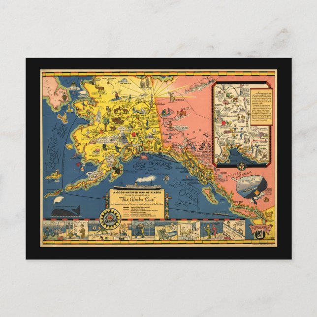 VIntage Tourist Map of Alaska Postcard (Front)