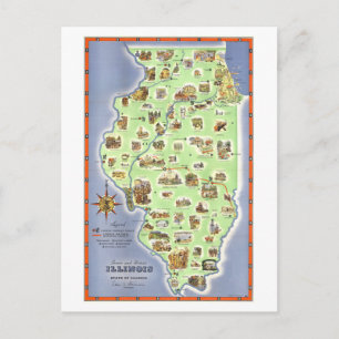 Vintage Tourist Map of Illinois Postcard