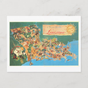 Vintage Tourist Map of Louisiana Postcard