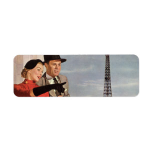 Vintage Tourists at Eiffel Tower, Paris Vacation