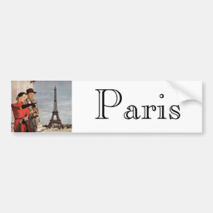 Vintage Tourists at Eiffel Tower, Paris Vacation Bumper Sticker