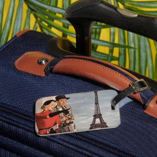 Vintage Tourists at Eiffel Tower, Paris Vacation Luggage Tag