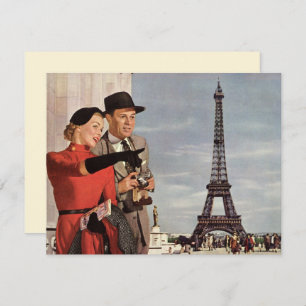 Vintage Tourists in Paris, Eiffel Tower Invitation