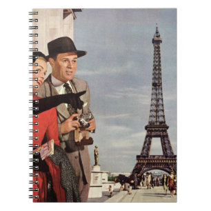 Vintage Tourists Travelling in Paris Eiffel Tower Notebook