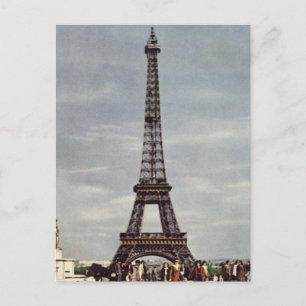 Vintage Tourists Travelling in Paris Eiffel Tower Postcard