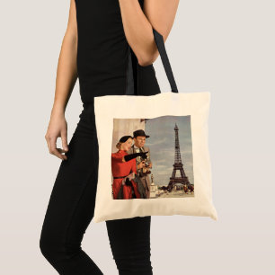 Vintage Tourists Travelling in Paris Eiffel Tower Tote Bag