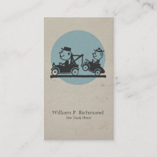 Vintage Tow Truck Blue with Retro Circle Business Card