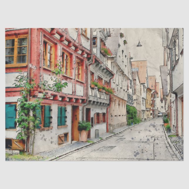 Vintage Town Downtown Decoupage Tissue Paper (Front)