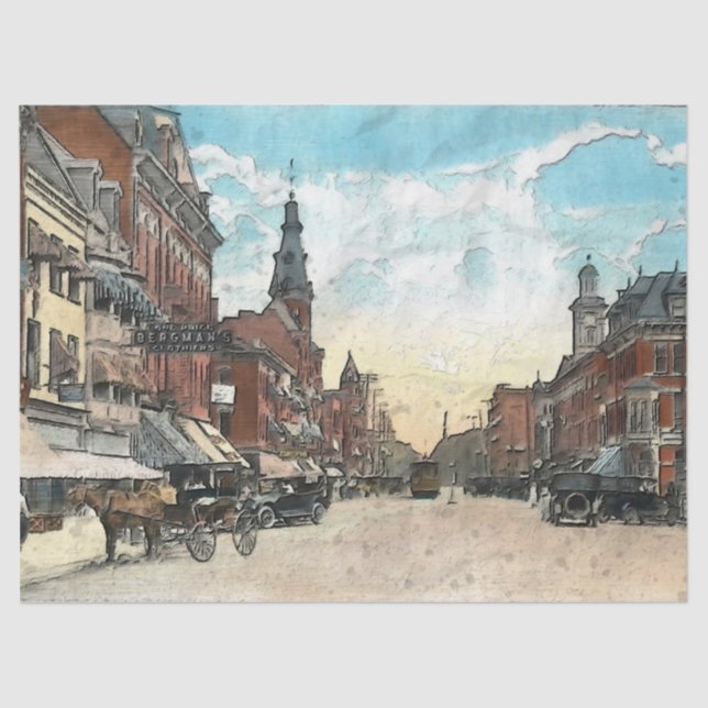 Vintage Town Downtown Ohio Decoupage Tissue Paper (Front)