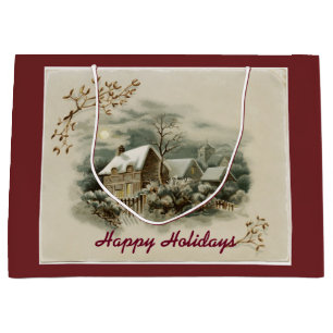 Vintage Town In Winter Large Gift Bag