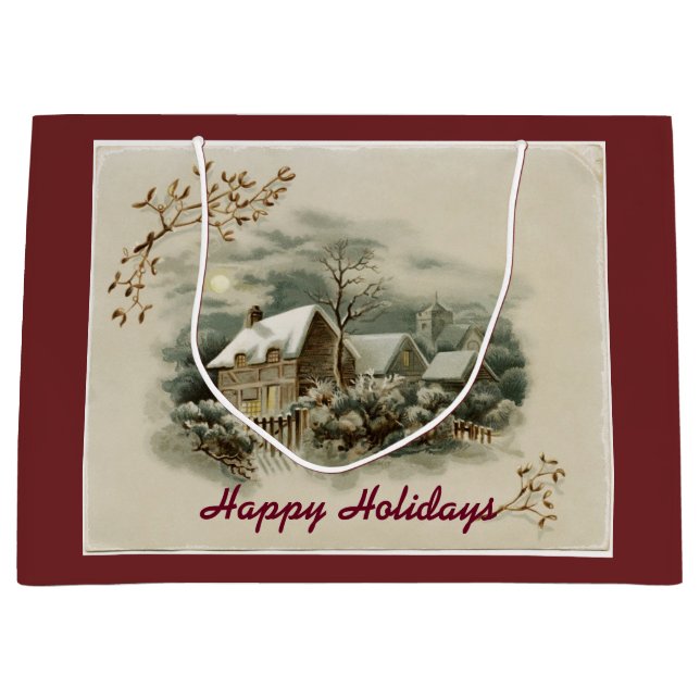 Vintage Town In Winter Large Gift Bag (Front)