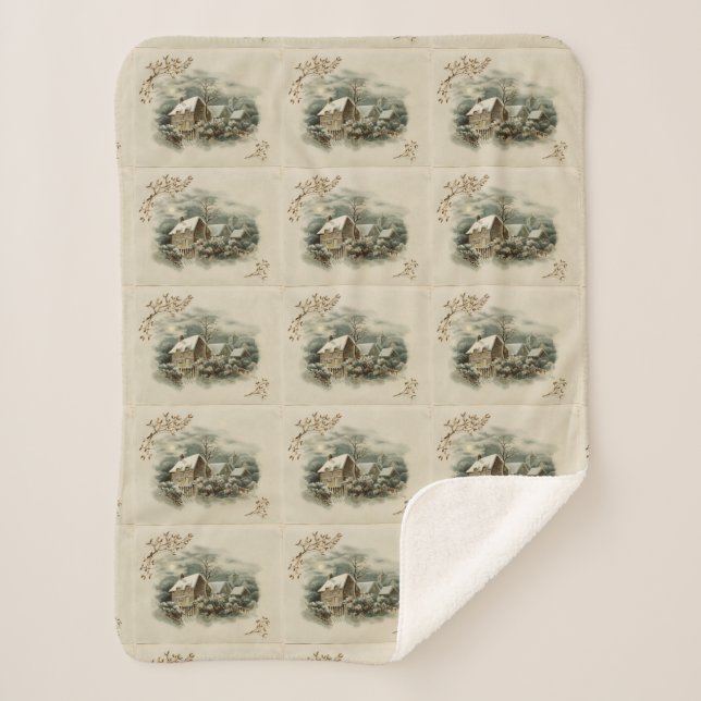 Vintage Town In Winter Sherpa Blanket (Front)