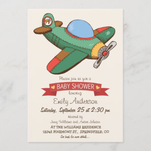 Vintage Toy Aeroplane Baby Shower Invitation