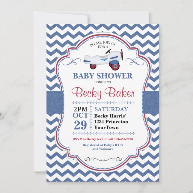 Vintage Toy Aeroplane Baby Shower Invitation (Front)