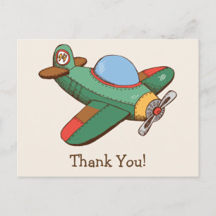 Vintage Toy Aeroplane Thank You Postcard