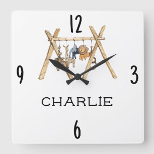 Vintage Toy Animal Gym 10.75-in Nursery Square Wall Clock