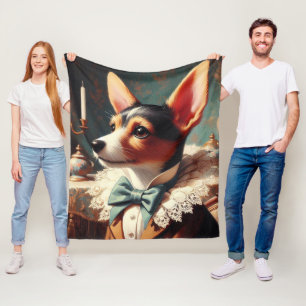 Vintage Toy Fox Terrier Painting Fleece Blanket