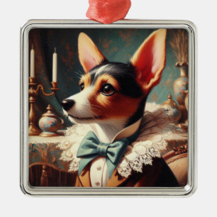 Vintage Toy Fox Terrier Painting Metal Tree Decoration