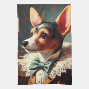 Vintage Toy Fox Terrier Painting Tea Towel