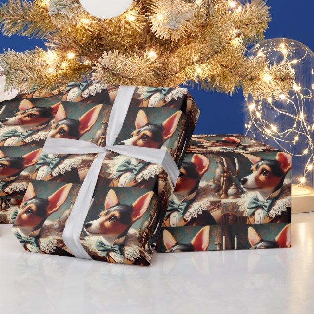 Vintage Toy Fox Terrier Painting Wrapping Paper (Holidays)