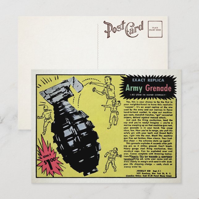 Vintage Toy Grenade Advertisement Postcard  (Front/Back)