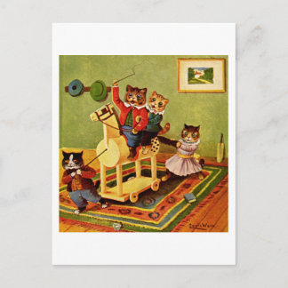 Vintage Toy Horse Escapade From a Cat Cavalry Postcard