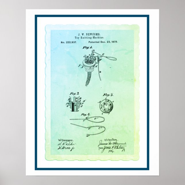 Vintage Toy Knitting Machine Patent Poster (Front)