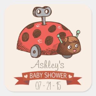Vintage Toy Ladybug Baby Shower Square Sticker