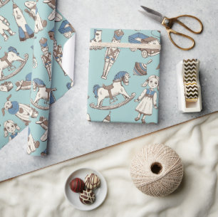 Vintage Toy Pattern Blue/Brown ID783 Wrapping Paper