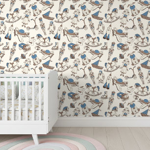 Vintage Toy Pattern Blue/Rosy Brown ID783 Wallpaper
