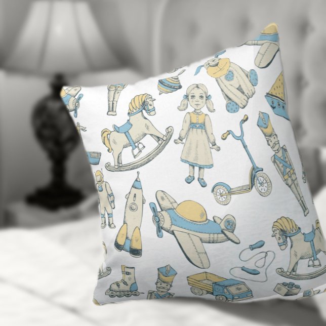 Vintage Toy Pattern Blue/Yellow ID783 Cushion (Creator Uploaded)