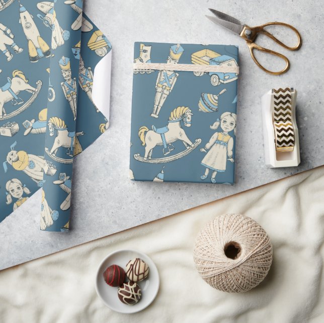Vintage Toy Pattern Blue/Yellow ID783 Wrapping Paper (Crafts)
