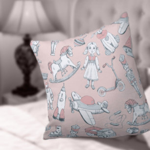 Vintage Toy Pattern Pink/Gray ID783 Cushion