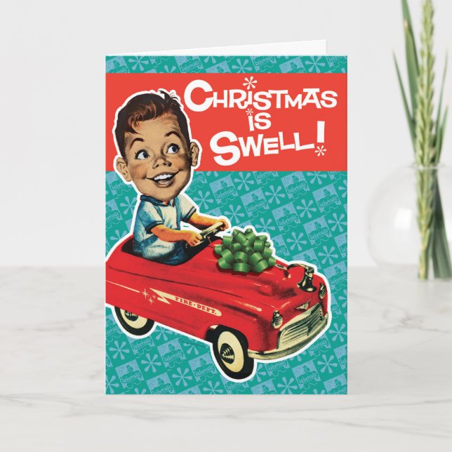 Vintage Toy Pedal Car Retro Christmas Cards (Front)