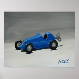 Vintage Toy Race Car Blue - Fine Art Print
