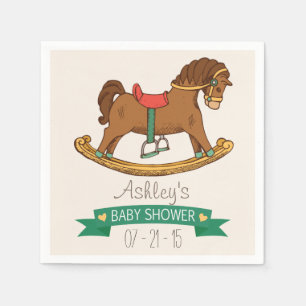Vintage Toy Rocking Horse Baby Shower Napkin