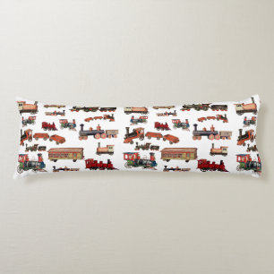 Vintage Toy Train Colourful Trains Pattern Body Cushion
