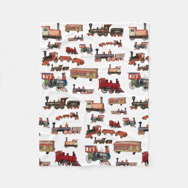 Vintage Toy Train Colourful Trains Pattern Fleece Blanket (Front)