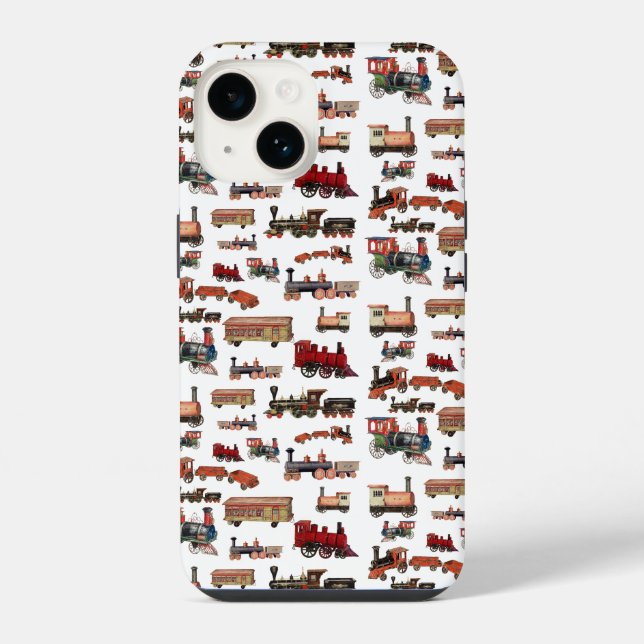 Vintage Toy Train Colourful Trains Pattern iPhone Case (Back)