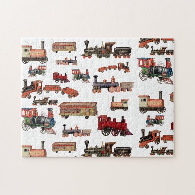 Vintage Toy Train Colourful Trains Pattern Jigsaw Puzzle (Horizontal)