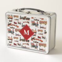 Vintage Toy Train Colourful Trains Pattern Monogra