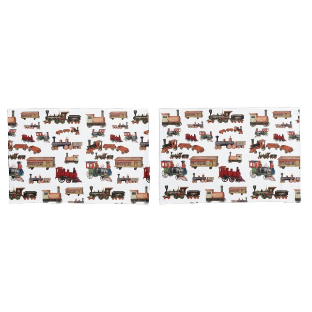 Vintage Toy Train Colourful Trains Pattern Pillowcase (Front-Set)