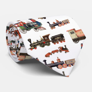 Vintage Toy Train Colourful Trains Pattern Tie