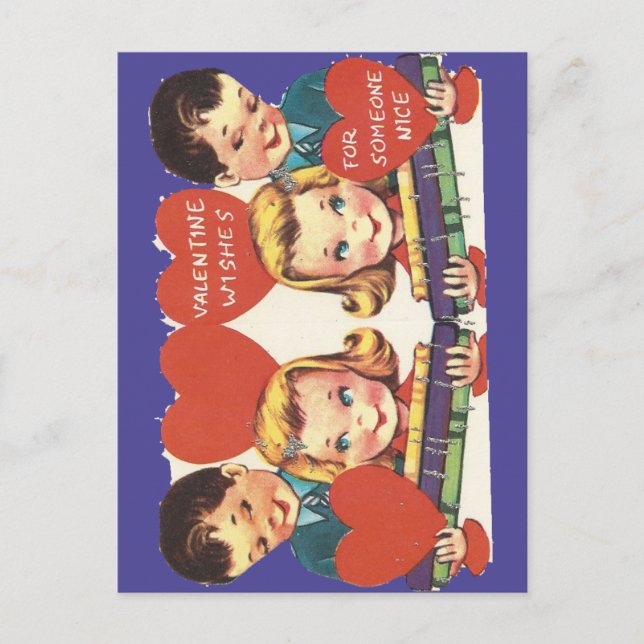 Vintage Toy Train Valentine Holiday Postcard (Front)