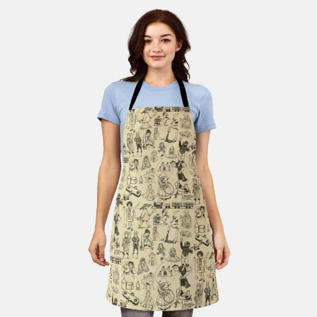 Vintage toys and playing children pattern apron (Worn)