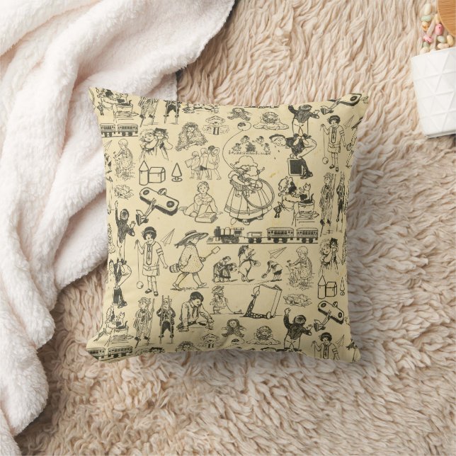 Vintage toys and playing children pattern cushion (Blanket)