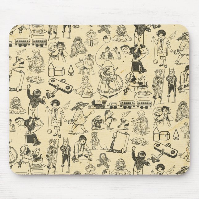 Vintage toys and playing children pattern mouse mat (Front)