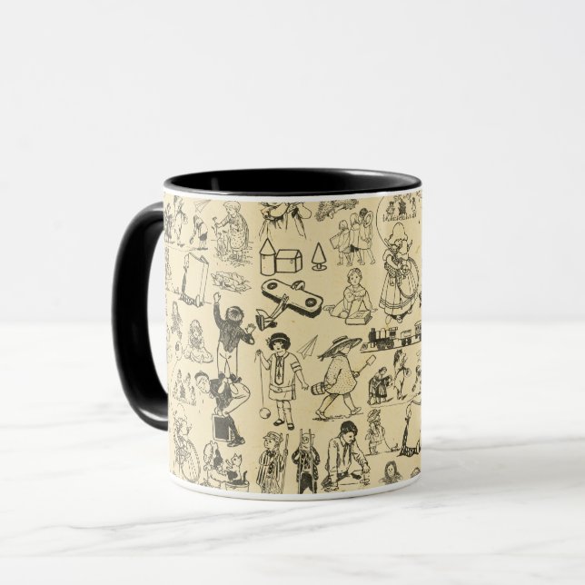 Vintage toys and playing children pattern mug (Front Left)