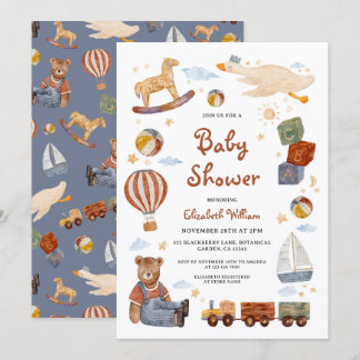 Vintage Toys Bear Boy Baby Shower Invitation
