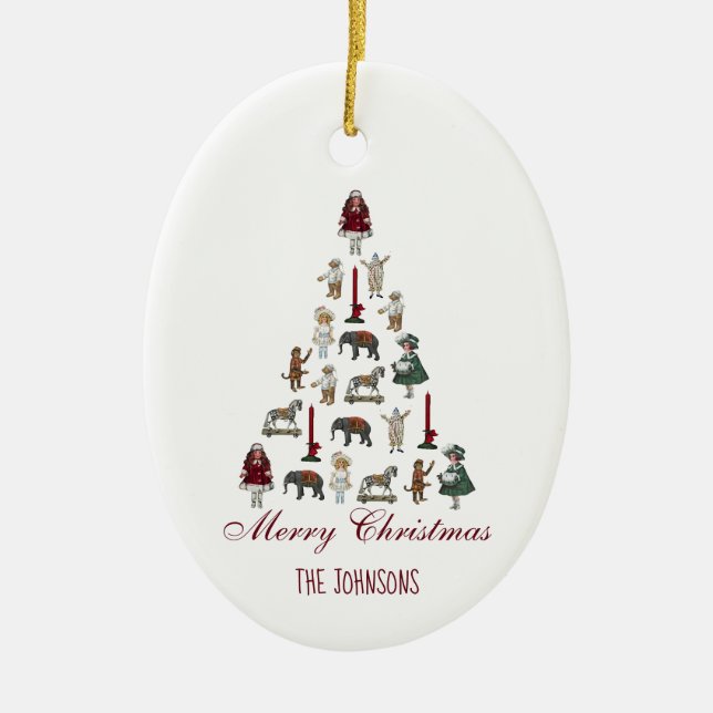 Vintage Toys Christmas Tree Red Script Photo  Cera Ceramic Tree Decoration (Front)